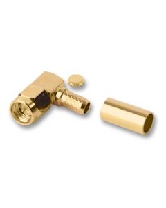 MULTICOMP PRO MP-19-02F-4-TGGRF / Coaxial Connector, SMA Coaxial, Right Angle Plug, Crimp, 50 ohm, RG58, Brass