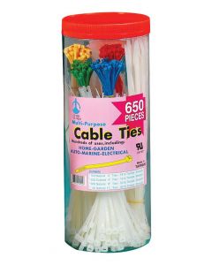 MULTICOMP PRO SPC35326Cable Tie Assortment Kit, 650 Pcs, 3 Lengths, 2 Tensile Strengths, Natural & 4 Colors, Storage Jar