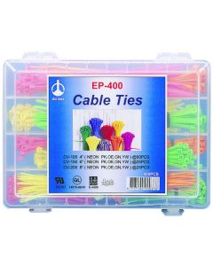 MULTICOMP PRO SPC35327Neon Color Cable Tie Assortment Kit, 400 Pcs, 3 Lengths, 2 Tensile Strengths, 4 Colors, Storage Case