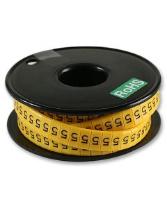 MULTICOMP PRO FM1(5)Wire Marker, Oval, Slide On Pre Printed, 5, Black, Yellow, 5mm, 6 mm