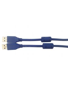 MULTICOMP PRO MC002479USB Cable, With Ferrite Beads, USB Type A Plug, USB Type A Plug, 5 m, 16.4 ft, USB 3.0, Blue