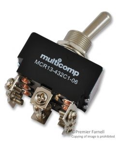 MULTICOMP PRO MCR13-432C1-06Toggle Switch, On-On, 3PDT, Non Illuminated, 18 A, Panel Mount
