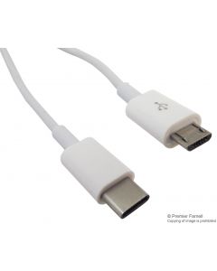 MULTICOMP PRO MC000993USB Cable, Type C Plug to Micro Type B Plug, 1 m, 3.3 ft, USB 2.0, 3.1, White