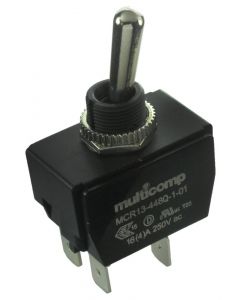 MULTICOMP PRO MCR13-448Q-1-01Toggle Switch, (Off)-On, DPST, Non Illuminated, Panel Mount, 16 A, 277 V, Quick Connect, Solder